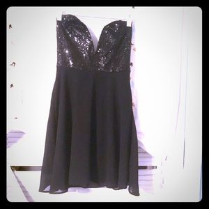 LAST CHANCE strapless sequin deep V mini dress
